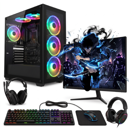 Gaming PC bundle. AMD Ryzen 5 5500. NVidia RTX5050 8GB. 16GB RAM. 256GB SSD+1TB HDD. 22” Monitor. Windows 11. Wi-Fi. RGB Gaming Case.